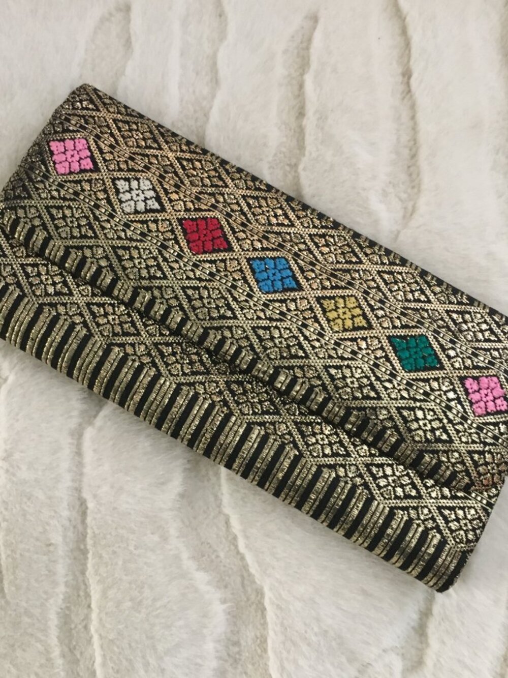 Vintage MCM 100% Hand-Woven Thai Silk Gold Metallic Brocade Clutch